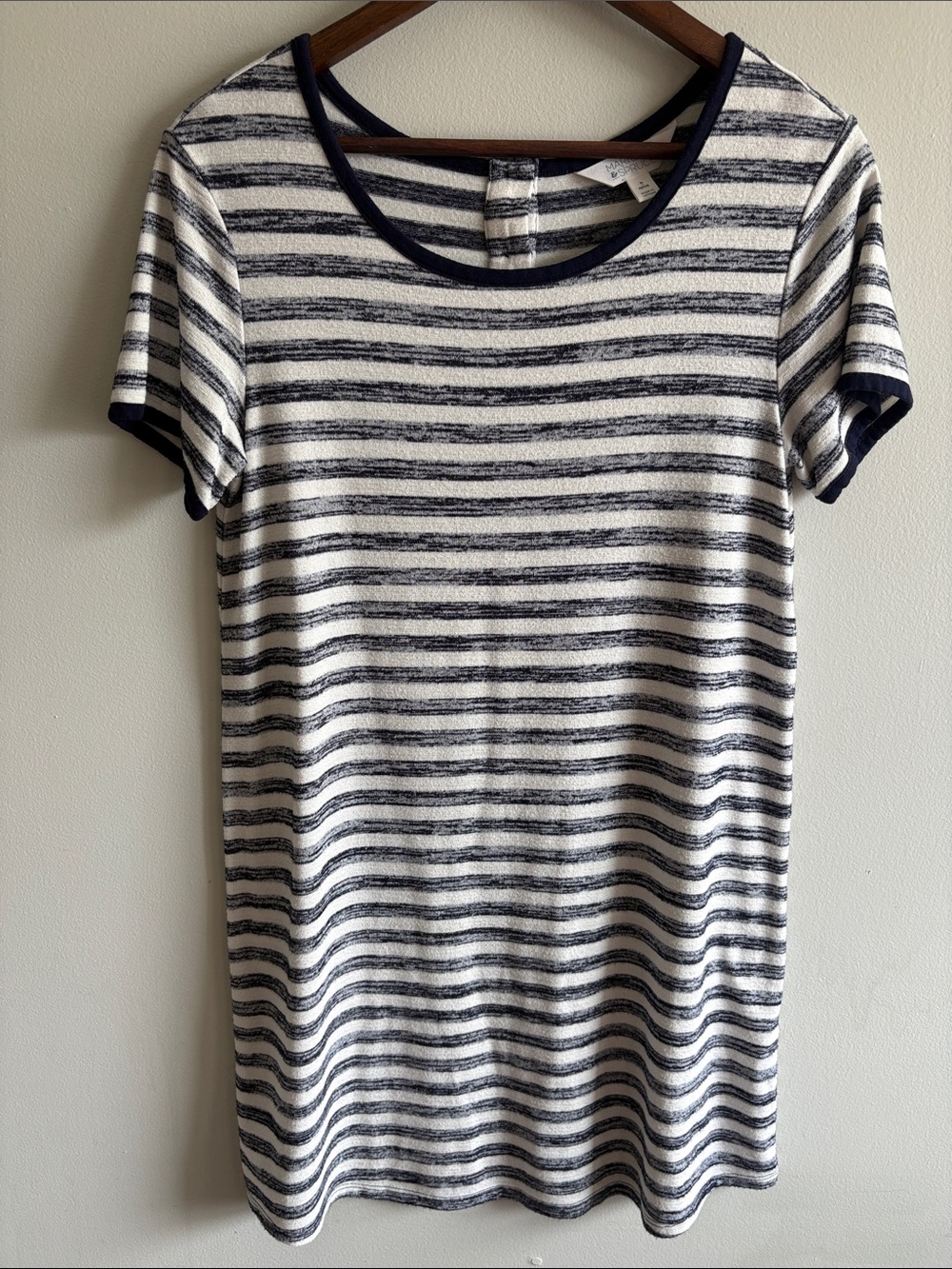 Market & Spruce Petite Striped Knit T-Shirt Dress Navy White Medium